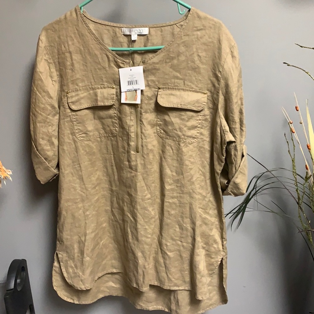 Women’s Company Ellen Tracy sz L khaki‎ blouse new with tags